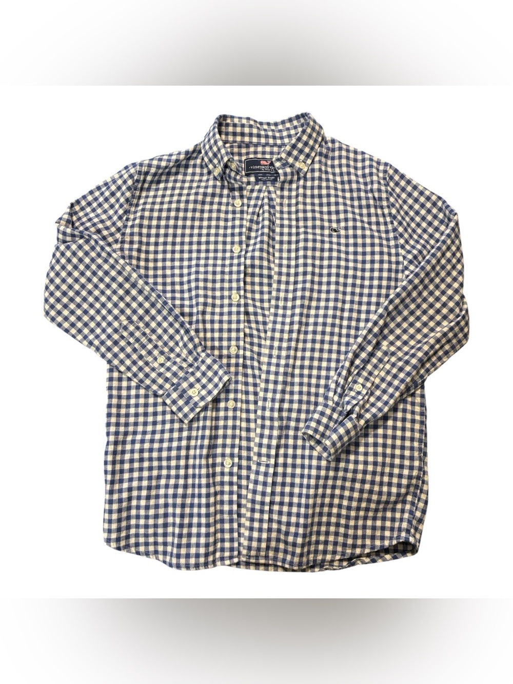 Vineyard Vines Kids Navy and White Gingham Button-Down Whale Shirt